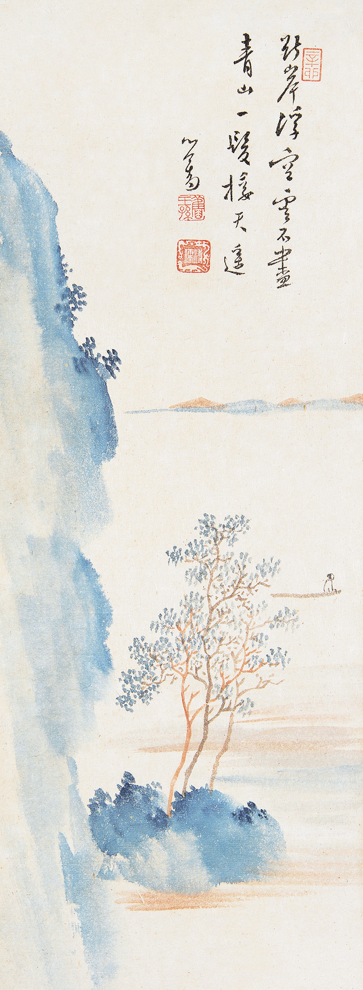 1951年作 斷岸青山 鏡心 設色紙本