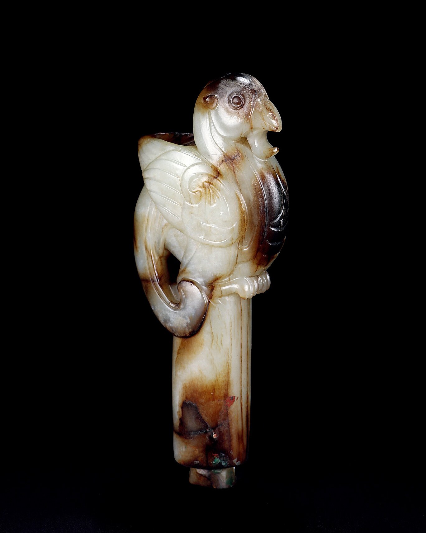 明17世紀 玉雕鳥形杖首