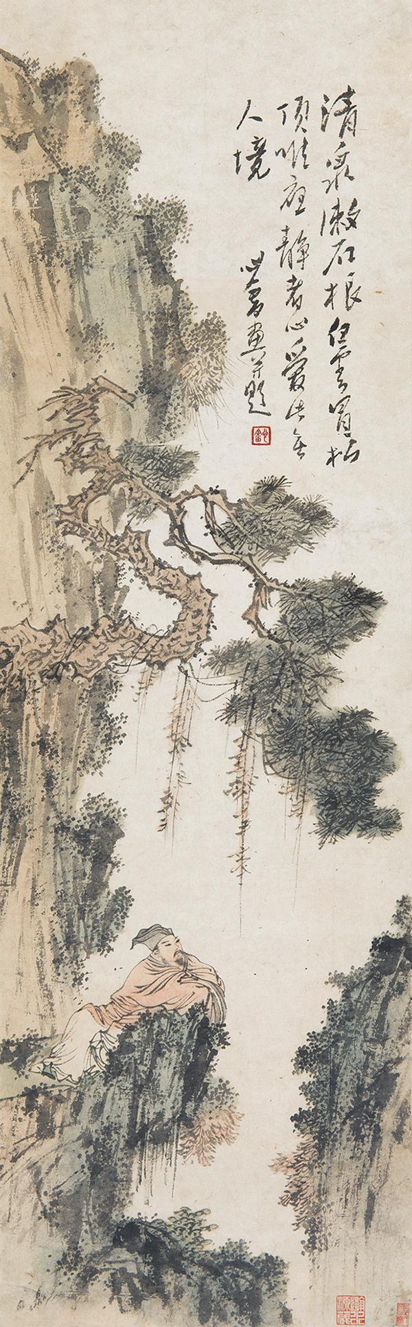 溥儒（1896～1963） 賞松高士 鏡心 設色紙本