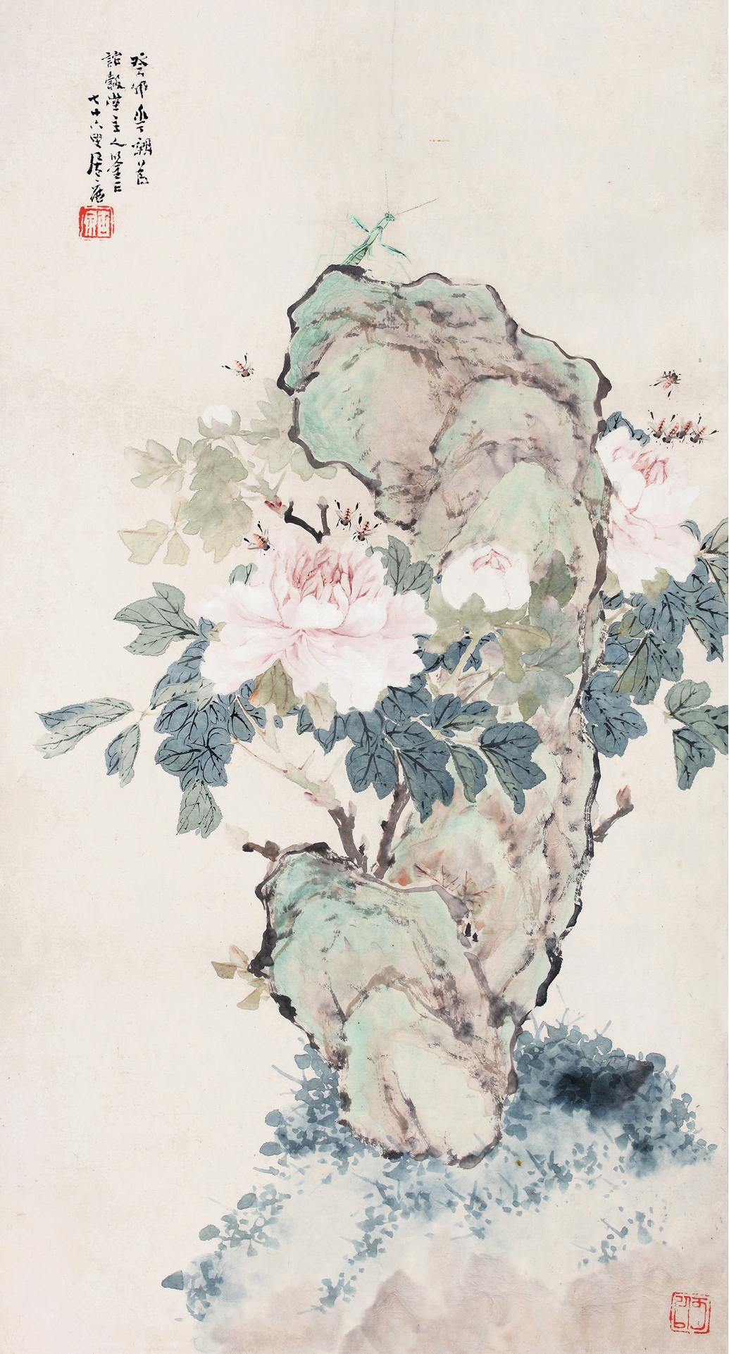 居廉（1828～1904） 花卉蟲草圖 立軸 設色紙本