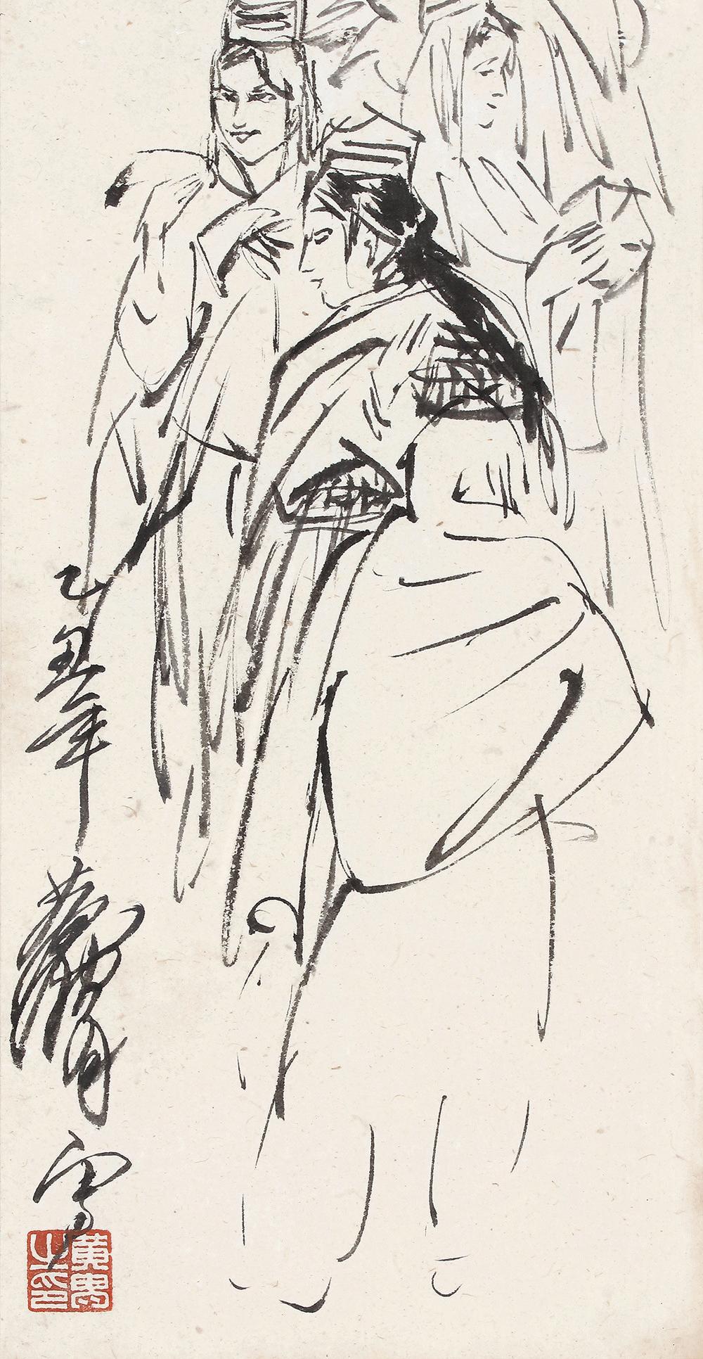 黃胄（1925～1997） 速寫 新疆人物 鏡心 水墨紙本