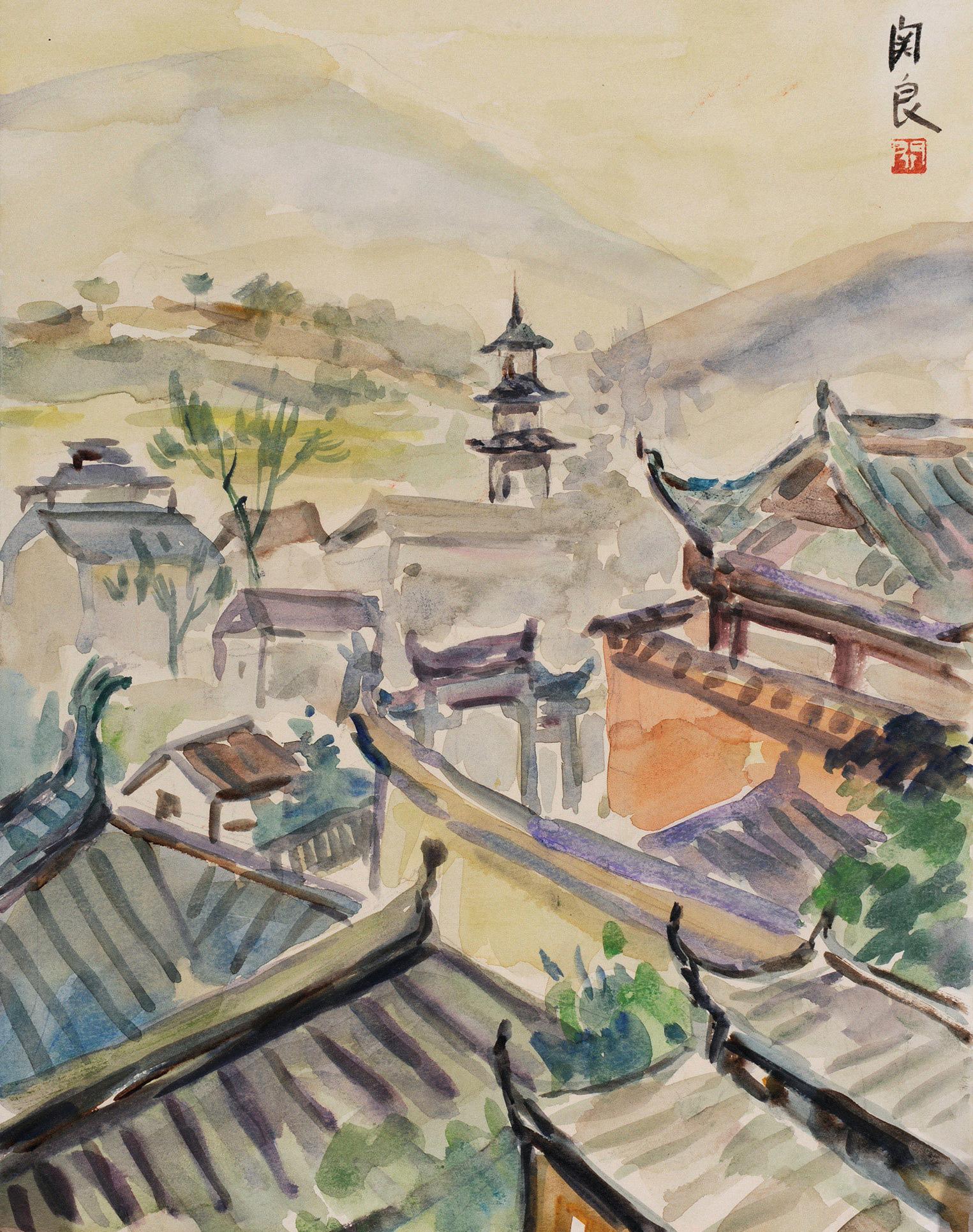 關良（1900～1986） 水粉風景 鏡心 設色紙本