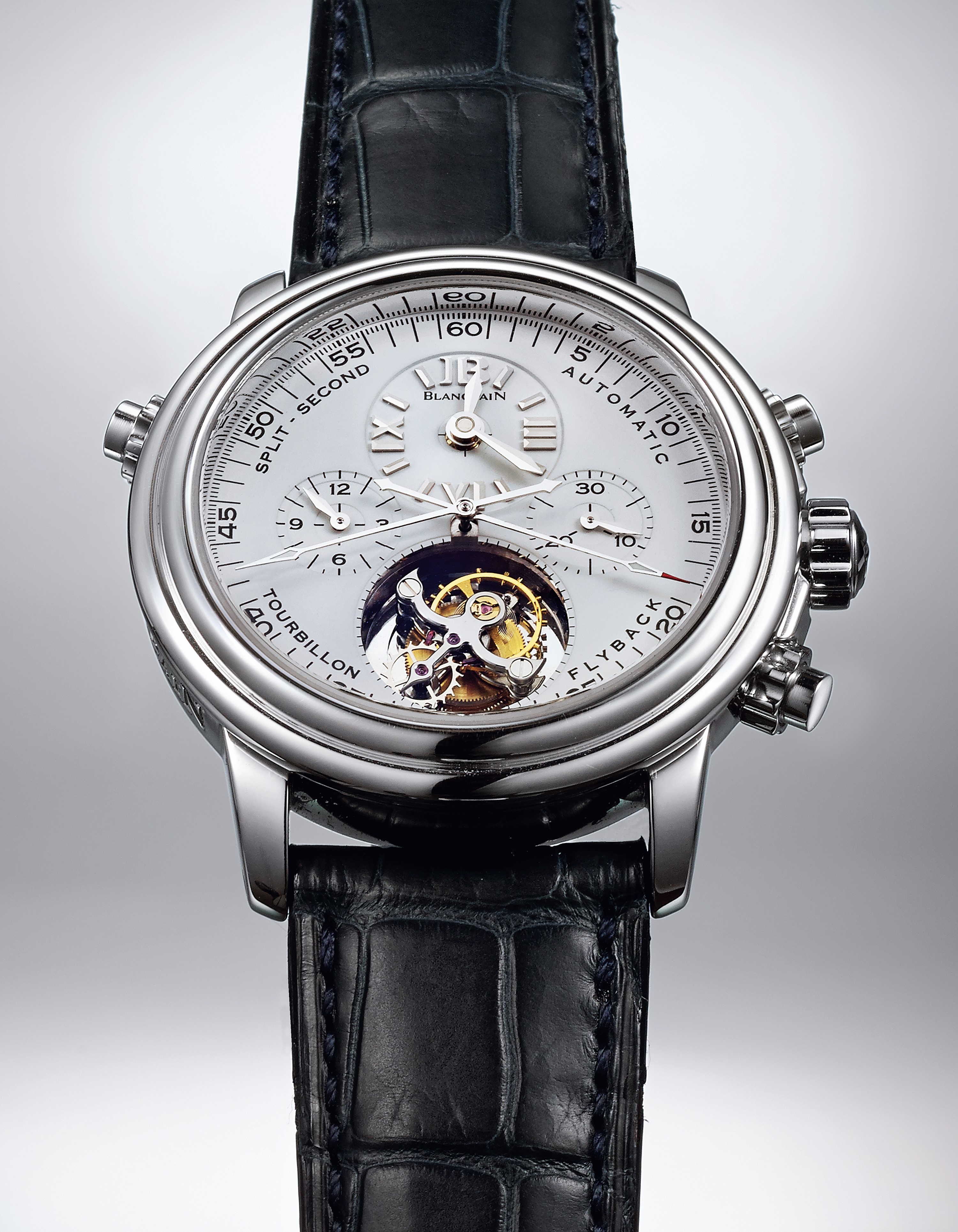 "寶珀Blancpain限量生產陀飛輪雙追針計時碼腕表，型號Leman Tourbillon Rattrapante Flyback Chronograph(約2010年制) "
