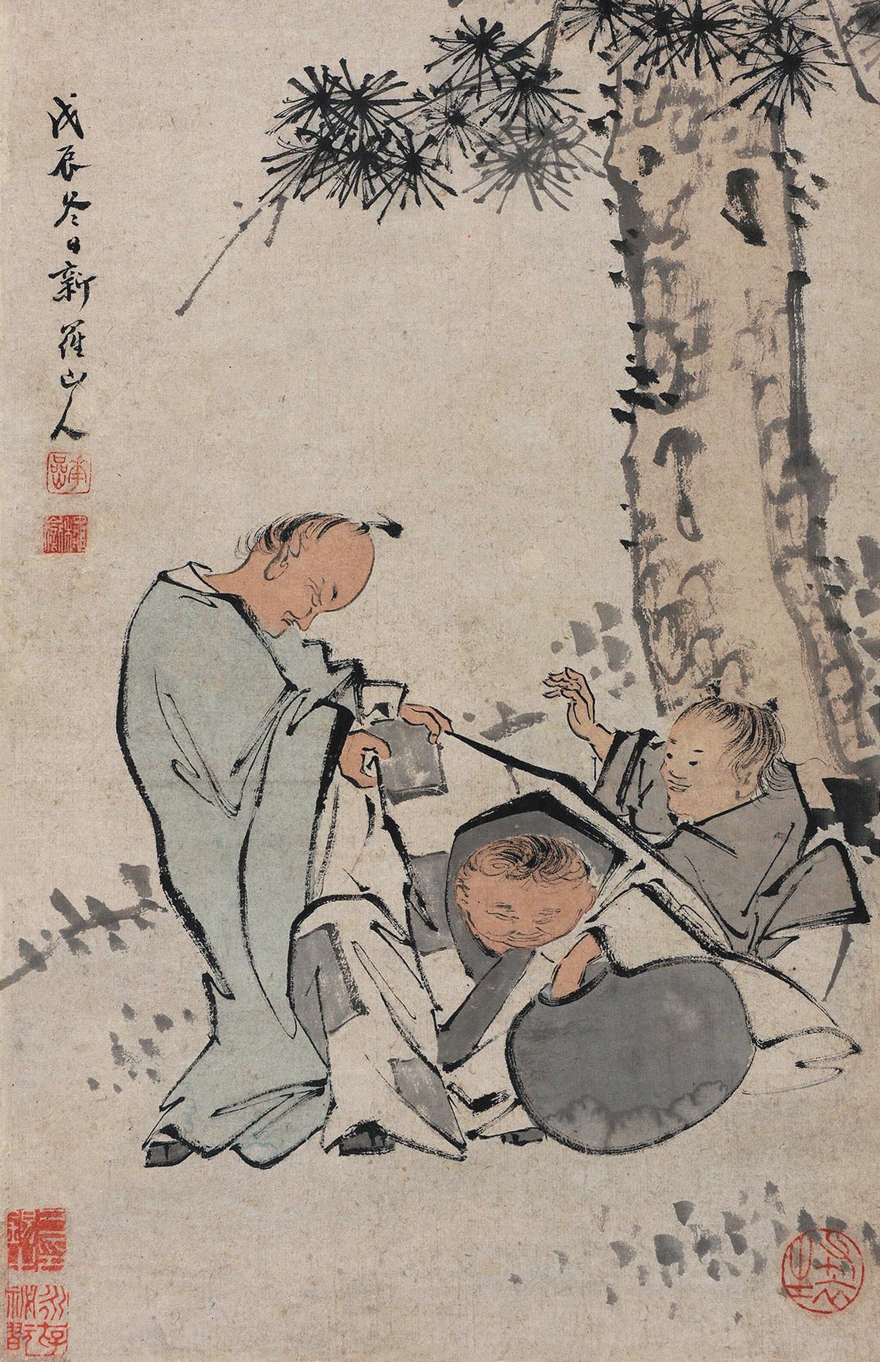 華嵒（1682～1756） 淵明沽酒 立軸 設色紙本