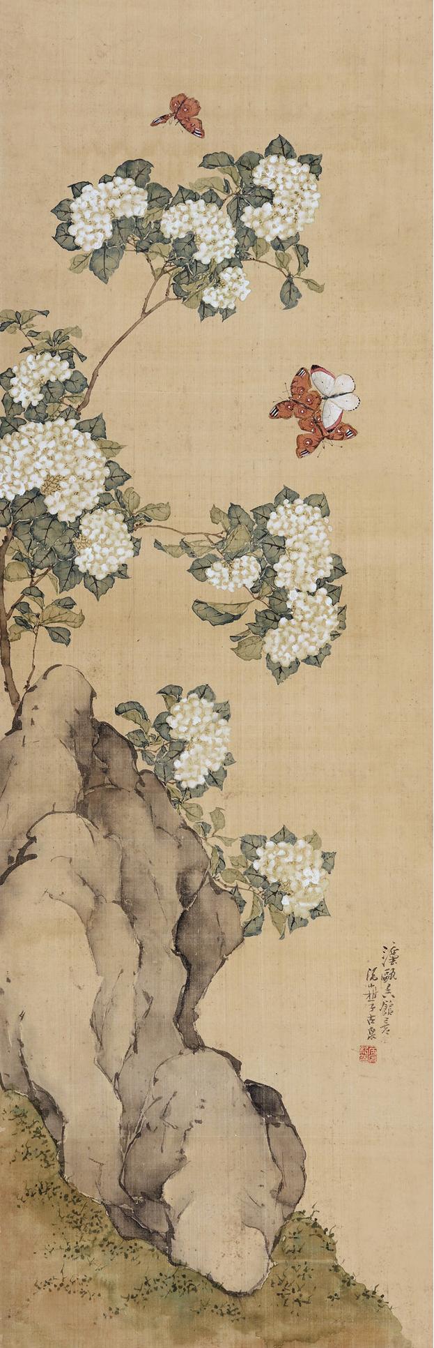 居廉（1828～1904） 花蝶圖 立軸 設色絹本