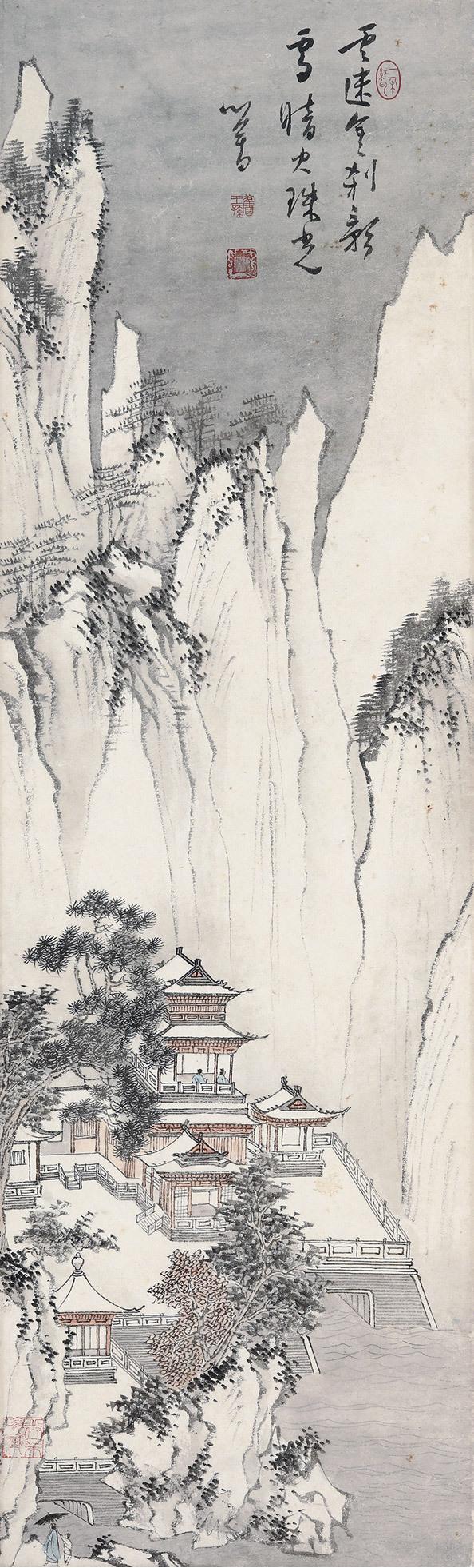 溥儒（1896～1963） 金刹珠光 立軸 設色紙本