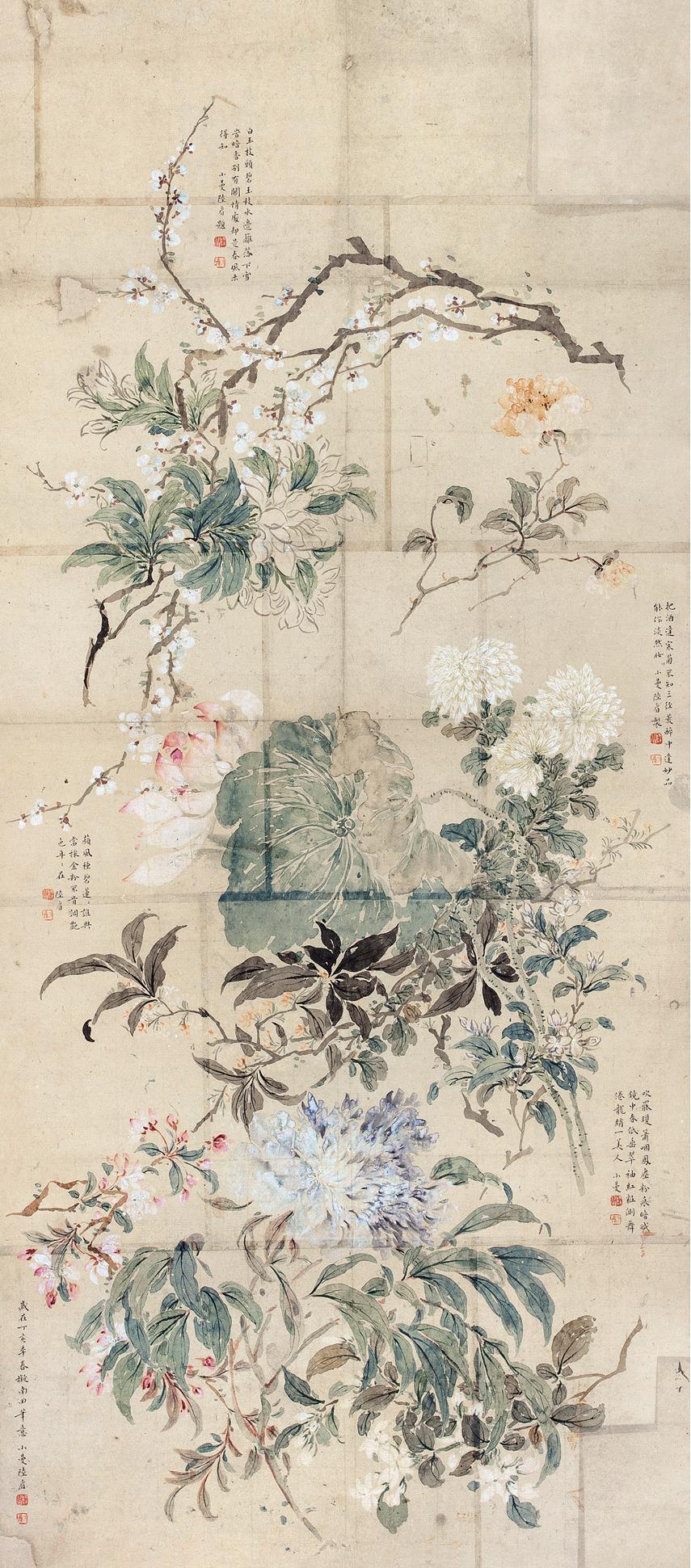 陸小曼（1903～1965） 1927年作 花卉 立軸 設色紙本
