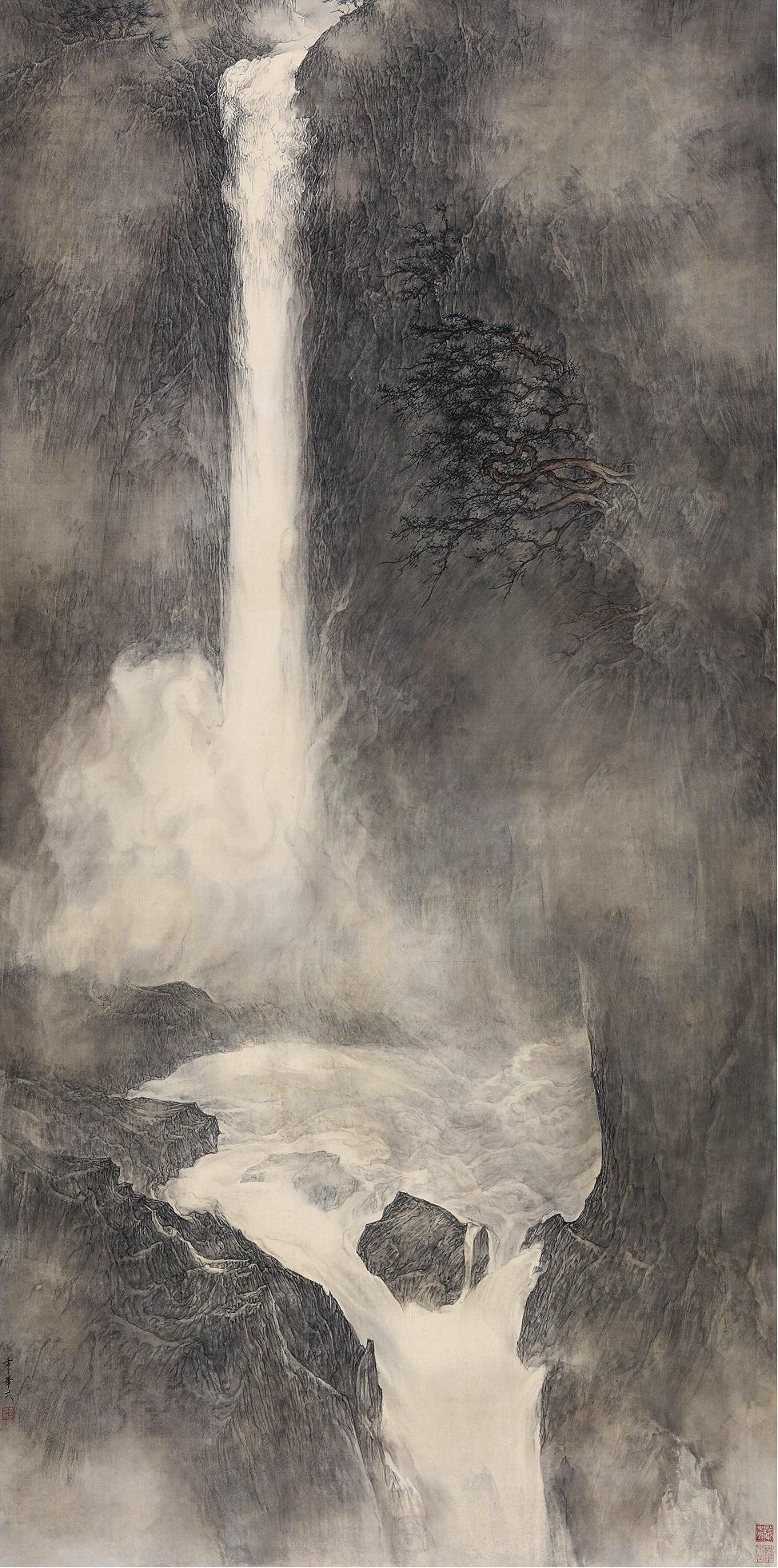 李華弌（b.1948） 飛瀑洄泓 立軸 水墨絹本